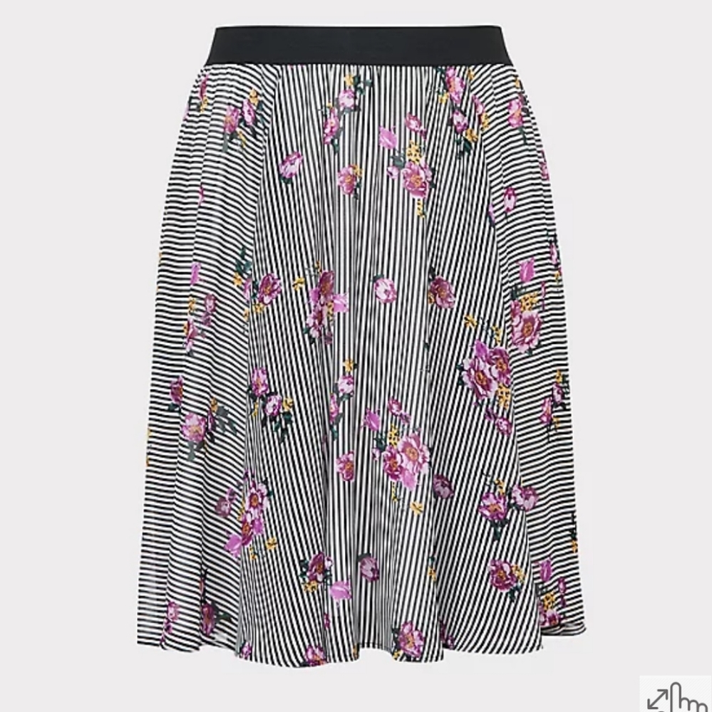 Torrid Black Floral Stripe Chiffon Skirt